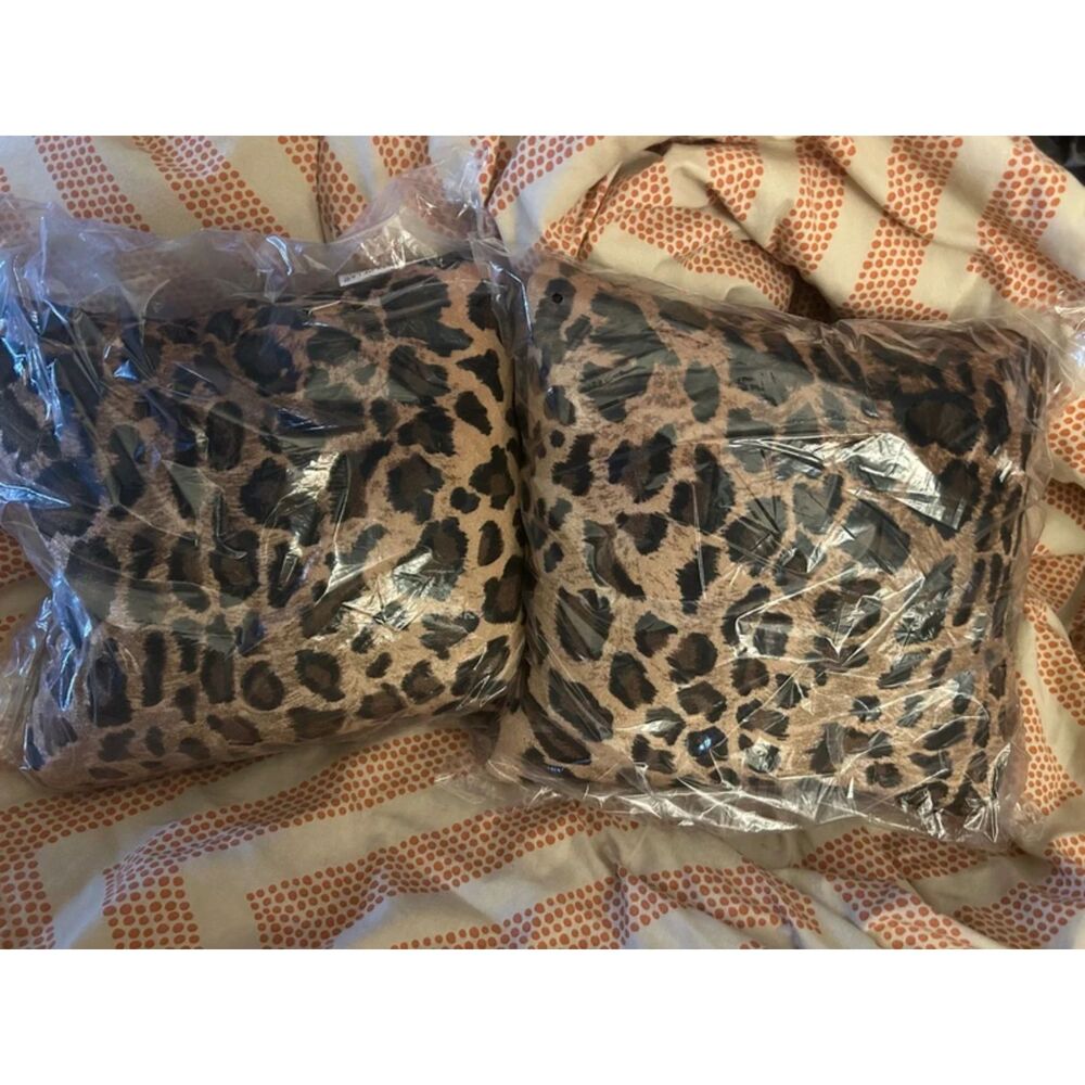 Animal Large Leopard Spots Print Square 2x Decorative Throw Accent Pillow 10x10
